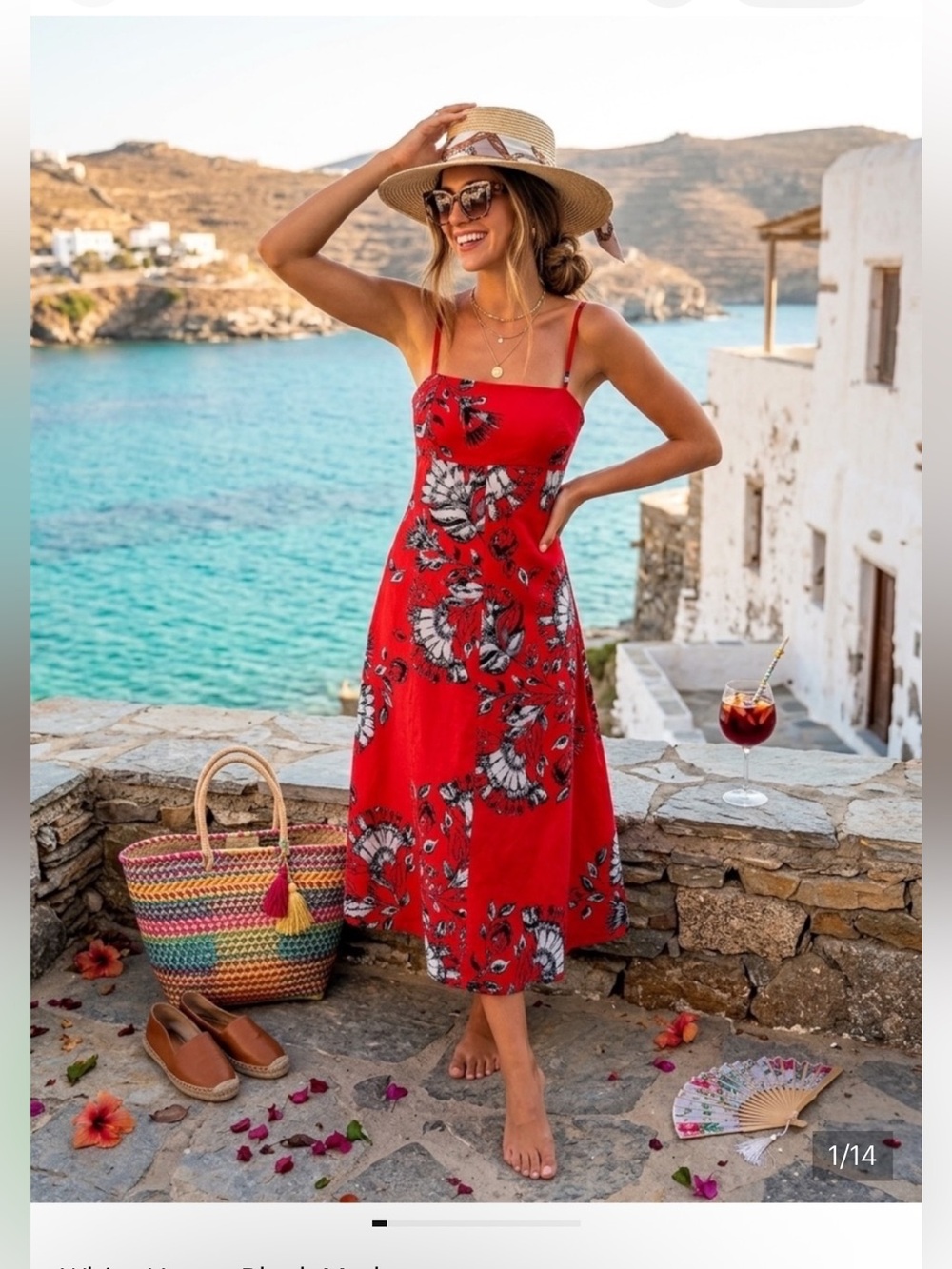 White House black marker linen blend Floral Strapless Red Midi Dress Sz 2 Sz S